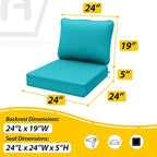 AAAAAcessories Outdoor Deep Seat Cushions, Waterproof, Fade-Resistant Patio Furniture Replacement Cushions, Set of 2, 24" x 24" x 5", Turquoise Blue