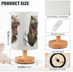 Table Lamp Dinosaur T-rex in Paper Hole Nightstand Lamp with Wood Base Fabric Lamp Shade Bedside Desk Lamp for Living Room Bedroom Kids Room Office