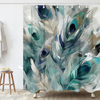 Vintage Peacock Feathers Theme Bathroom Bathtubs Fabric Shower Curtain Modern Watercolor Peafowl Feather Shower Curtain Set with 6 Hooks 60x72 inch Polyester Machine Washable, Blue Grey and White