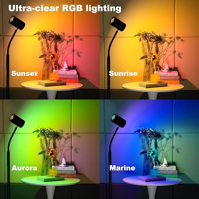 GLOWRIUM LED Floor Reading Lamp, Dual-Side Reading Light with Remote, No Blue Light, No Glare, 5 Color Temperatures, Stepless Dimming, 360° Rotating Gooseneck Lamp, No Flicker, Uniform Illumination
