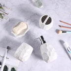 Ceramic Bathroom Accessories Set 4 PCS,Bathroom Toothbrush Holder Set,Soap and Toothbrush Holder Set,Include Toothbrush Holder,Soap Dispenser,Tumbler,Soap Dish,Bathroom Sets Decor Organizer (White)
