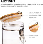 Glass Coffee Storage Container with Bamboo Shelf, 2PCS 49oz Airtight Sealed Coffee Bean Jar with Clamp Lid & Measuring Spoon, Kitchen Pantry Canister Set for Ground Coffee Sugar Tea Flour