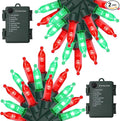 WATERGLIDE 2 Pack 50 LED Outdoor Christmas Lights, 16FT Battery Operated Mini String Lights with 8 Modes & Timer, Xmas Tree Lights Waterproof for Patio Garden Party Wedding Holiday Decor, Red & Green
