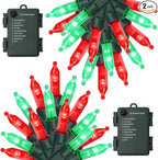 WATERGLIDE 2 Pack 50 LED Outdoor Christmas Lights, 16FT Battery Operated Mini String Lights with 8 Modes & Timer, Xmas Tree Lights Waterproof for Patio Garden Party Wedding Holiday Decor, Red & Green