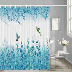 Blue Leaf Shower Curtain, Kingfisher Shower Curtain -72 "W x 72" L with 12 Hooks, Weighted Hem Shower Curtain, Waterproof Bathroom Shower Curtain, Blue Leaf Kingfisher Shower Curtain