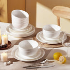 KINGSTONE Bone China Dinnerware Sets, 12-Piece Dinnerware Set for 4, Lightweight Durable, Dishwasher Safe, Tableware for Daily Use with Elegant Design, White