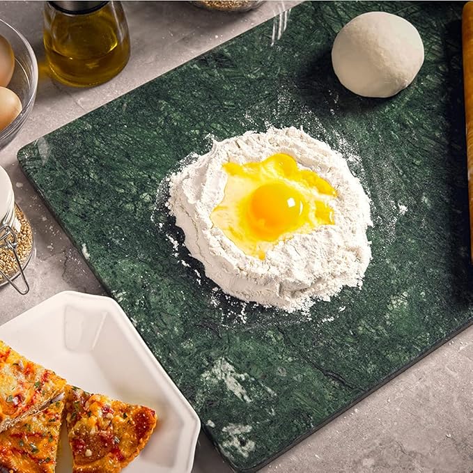 Natural Green Marble Cutting Board,16x12x0.5 Inch, Marble Pastry Board Hand Craft Slab with Non-Slip Feets for Cheese, Dough and Chocolate Tempering.