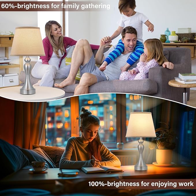 Seealle Touch Lamps for Night Stands - Bedside Lamps Set of 2, 3 Way Dimmable, USB C+A for Bedroom & End Tables (Oat&Nickel)