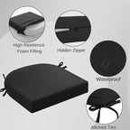 idee-home Outdoor Chair Cushions Set of 4, Thick 17" x 17" x 3" Patio Chair Cushions for Outdoor Furniture Waterproof with Ties, Seat Cushion, Patio Chair Pads Dining Chair Black