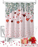 Eucalyptus Love Hearts Valentine's Day Shower Curtain, Pink Buffalo Plaid Shower Curtains Set with Hooks, Waterproof Fabric Bathroom Curtains Decor Home Accessories, Stall Long 36 X 78 Inch
