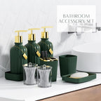 32PCS Bathroom Sets with Shower Curtain and Rugs-Dark Green Bathroom Accessories,Non Slip Bathroom Rugs Set with Toilet Lid Cover, Waterproof Shower Curtain, 3PC Soap Dispenser with Trash Can