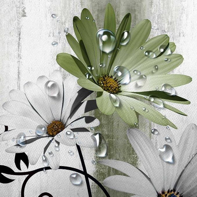 Rustic Farmhouse Shower Curtain, Farm Sage Green Daisy Floral Flowers and Butterfly on Country Wooden Forest Green Shower Curtain for Bathroom, 60X70IN