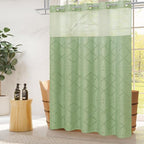 Boho Sage Woven Fabric Shower Curtain 36 x 74 Modern Farmhouse, No Hooks Tufted Chevron Striped Shabby Chic Textured, Minimalist Cloth Curtain for Bathroom, Hotel Decor