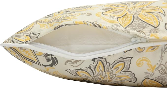 Outdoor Lumbar Pillows Water Resistant 12x20 inch,Decorative Throw Pillow Set of 2 with Insert,Hidden Zipper Headrests for Patio Furniture Sofa Couch Chair(Yellow Flower)