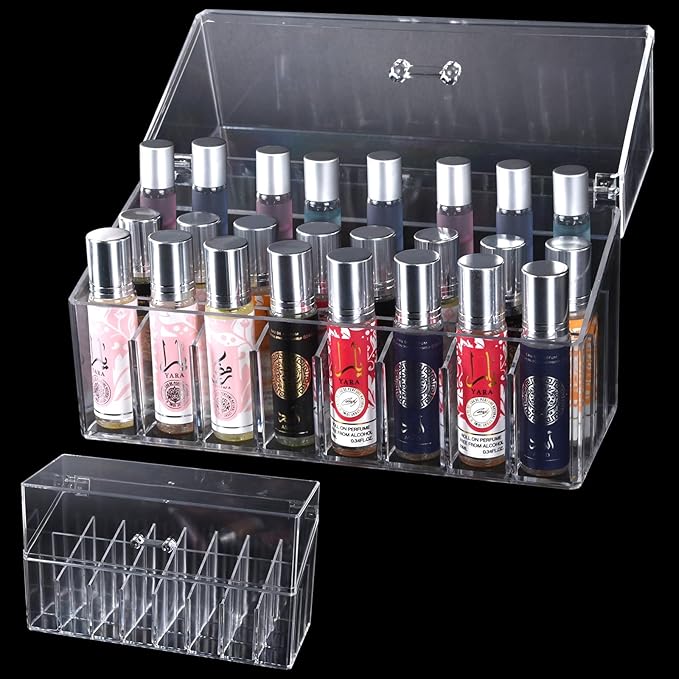 Acrylic Lip Gloss Organizer & Beauty Makeup Holder for Drawer, Cosmetics Pallets Countertop Clear Storage, 24 Space Organization Container Storage for Tall Lip Gloss, Clear