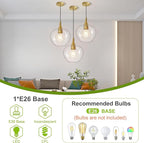 Glass Pendant Lights Kitchen Island, Brass Gold Pendant Lighting Fixtures, Modern Hanging Ceiling Light with 9.45'' Clear Glass Shade for Farmhouse Dining Room Bedroom Hallway(1 Pack)