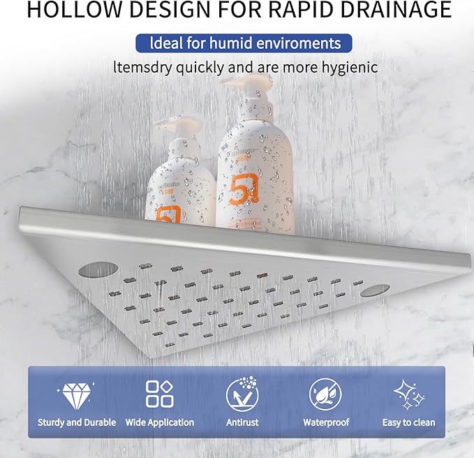 Corner Shower Shelves 2-Pcs, 10” Rustproof 304 Stainless Steel Shower Corner Shelf with Razor Holder, No Drilling Bathroom Shower Shelf for Tiled Wall (Brushed Silvery Style 2)