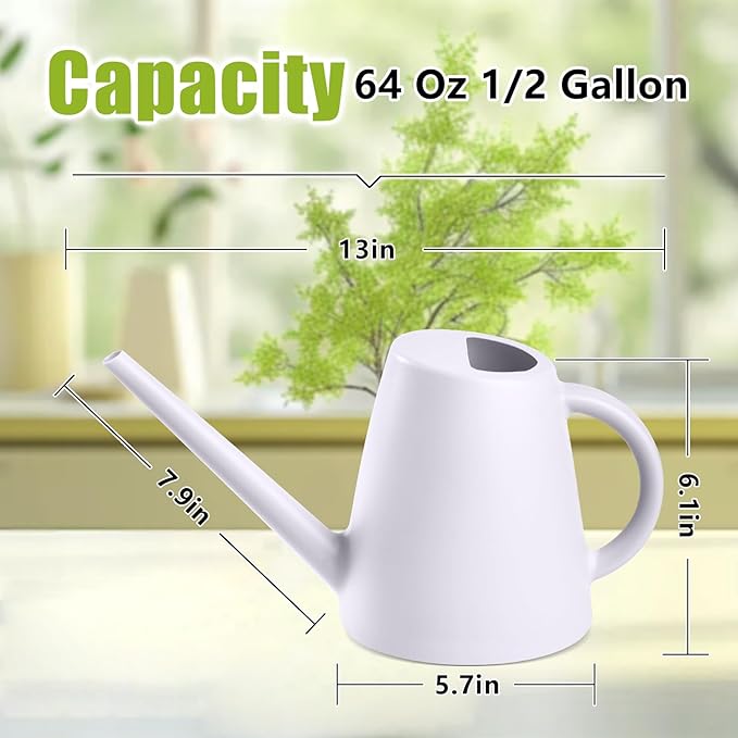 ZXJ Plant Watering Cans for Indoor and Outdoor Home Garden Plants - with Long Spout - White - 1/2 Gallon
