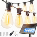 luckystyle 100FT Solar String Lights Outdoor Waterproof with 36+2 LED Bulbs Long Last for 20+Hrs, Commercial Grade Shatterproof Patio Solar Powered Lights for Camping，Backyard, Garden, Porch Decor