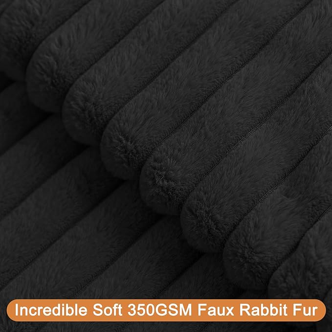 Double-Sided Faux Fur Plush Throw Pillow Covers 18x18 Set of 2 Fuzzy Striped Soft Cozy Pillowcase Luxury Decorative Pillows Square Fluffy Cushion Covers for Couch Sofa Bed,Black
