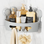 LEVERLOC Corner Shower Caddy Suction Cup, Shower Caddy Basket Powerful Suction Bathroom, Waterproof & Rustproof Organizer for Bathroom Storage, No-Drilling Removable (Grey)