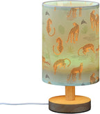 Table Lamp Vintage Cheetah Leopard Animal Tropical Palm Leaf Print Nightstand Lamp with Wood Base Fabric Lamp Shade Bedside Desk Lamp for Living Room Bedroom Kids Room Office
