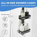 Shower Caddy Over Door Black - 2 Tier Haning Shower Caddy Shelf Rack, Stainless Steel Shower Organizer No Drilling Bath Shower Storage