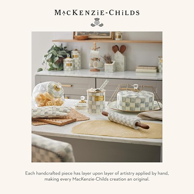 MACKENZIE-CHILDS Enamel Spoon Rest, Kitchen Spoon Holder and Utensil Rest for Stovetop, Grey-and-White Sterling Check