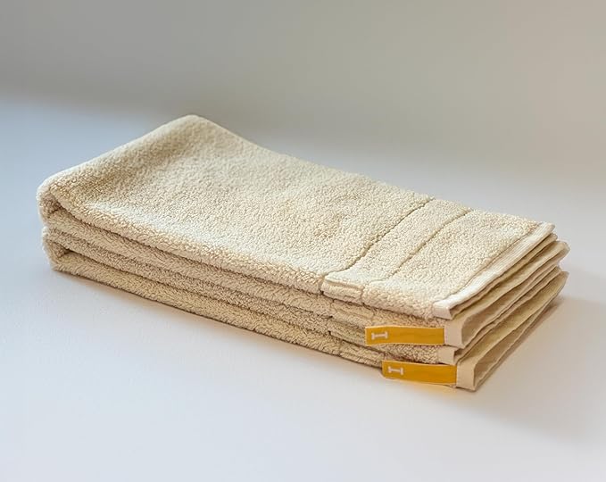【Proof of Purity】 Hand Towel, 14 x 28 inch, 100% Organic Cotton, Double-Ply Yarn 30/2, Oeko-Tex Class 1, Loop-Dense, Made in Japan,Ivory, Pack of 2