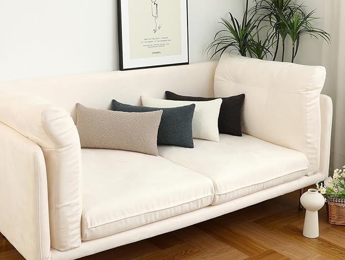 Jeneoo Hunter Green Decorative Long Lumbar Thick Throw Pillow Covers Fine Textured Boucle Couch Cushion Cases for Sofa Decor, Set of 1, 14 x 36 Inch