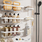 Veken 6-Pack Rustproof&Waterproof Shower Caddy, Adhesive Shelves Rack with Soap Holder, Large Bathroom & Washroom Organizer, No Drilling Wall-Mounted Kitchen&Home Decor,Ideal for Bathtub Storage,White