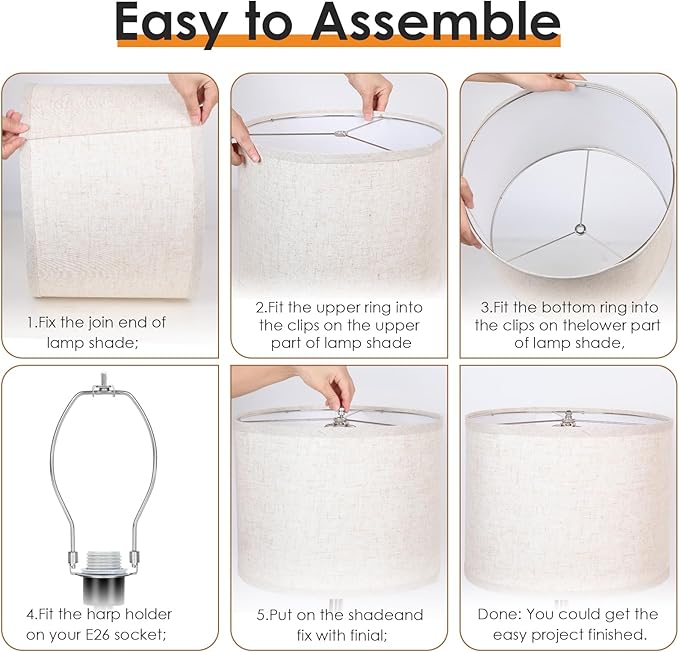 Lamp Shades Set of 2, Drum Lampshades 13" Top x 13" Bottom x 10" High with Spider Fitter, Large Replacement Lamp Shades for Table Lamps, Floor Lamps, Easy Assembly Required (2, Beige)