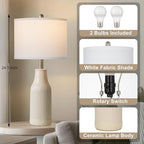 24.5″ Ceramic Table Lamps Set of 2, Modern Farmhouse Bedside Lamps for Bedroom Nightstand, Small Table Lamp for Living Room End Table, Beige (2 LED Bulbs Included)