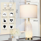 26" Modern Clear Glass Table Lamps Set of 2,Nightstand Lamp with USB A+C Ports & AC Outlet,Bedside Lamps with 3-Way Dimmable Touch Control Night Light for Bedroom Living Room(Bulbs Included)