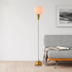 Modern Glass Floor Lamp for Bedroom, 63'' Vintage Mid-Century Floor Lamp with Milky White Frosted Glass Globe Shade for Living Room Corner, Slim Standing Reading Lamp for Office Decor (Gold)