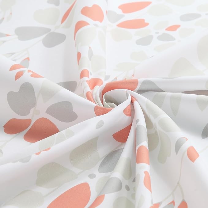 Fabric Shower Curtain, Orange and Gray Floral Flower Shower Curtains for Bathroom, Waterproof Bathroom Curtains, 78" W x 72" H