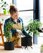 Ceramic Plant Pots, 8.1 + 6 Inch Planters for Indoor Plants, Modern Flower Pots for Plants with Drainage, Medium Cylinder Flower Pots for Indoor Plants, House Plants, Matte Black
