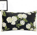 Decorative Throw Pillow Covers Set of 2 Black Hydrangea Pillow Covers 12x20 inch Super Soft Short Plush Square Floral Throw Pillows,Farmhouse Outdoor Pillow Covers for Couch Living Room