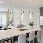 Modern Brass Island Pendant Light, 12'' Glass Pendant Lights, Gold Kitchen Island Pendant Light Fixture, Farmhouses Pendant Light, for Kitchen, Dining,Bathroom,Bedroom,Bulb Included