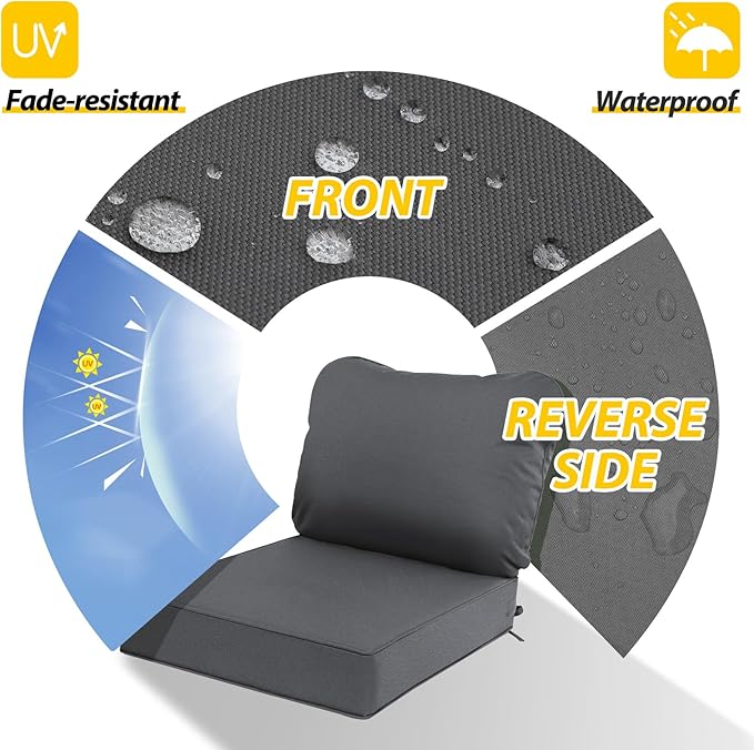 AAAAAcessories Outdoor Deep Seat Cushions, Waterproof, Fade-Resistant Patio Furniture Replacement Cushions, 23.5" x 25.5" x 5" + 23.5" x 19", Set of 2, Dark Gray