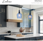 Emliviar 1-Light Kitchen Pendant Lighting, Industrial Adjustable Hanging Pendant Light with Seeded Glass, Blue Finish, DYE286G1-MIL BK