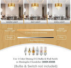 3-Tier 15.8" Crystal Gold Chandelier Modern Crystal Pendant Chandeliers 5 Lights Round Hanging Lighting for Dinning Room Kitchen Island Bedroom Living Room Foyer Entryway, E12