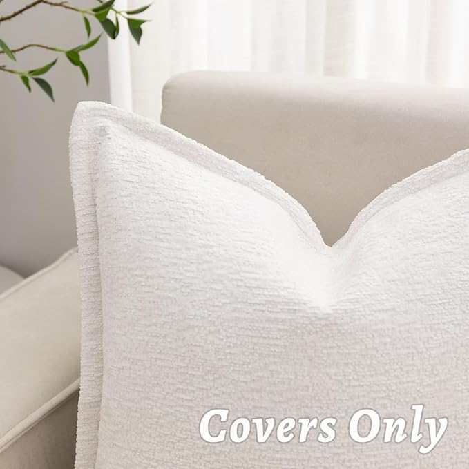 Cream White Decorative Throw Pillow Covers 12x20 Inch Set of 2 Cozy Soild Chenille Cushion Cases Soft Textured Lumbar Couch Pillows Cover Boho Accent Farmhouse Pillowcases for Sofa Bed