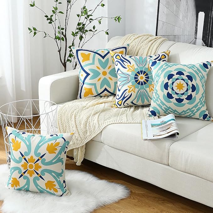 Cirzone Outdoor Pillow Covers Set of 4 Geometric Patterns Waterproof Throw Pillow Covers 18x18 inch Boho Decorations for Funiture Patio Garden Home