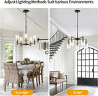 9MMML 5 Lights Glass Chandelier,Modern Kitchen Island Lighting Black and Gold Metal Dining Room Light Fixture for Living Room Foyer,E26