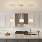 Brushed Nickel Pendant Lights Kitchen Island, 1-Light 7.3" Modern Milk Glass Pendant Light Fixtures with Rods, Globe Hanging Lighting for Kitchen Sink Bathroom Dining Room, E26 Base