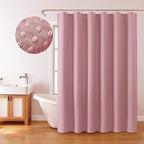 Inhousolu Fabric Shower Curtain Waffle Weave, 230 GSM Heavy Duty, Weighted Hem, 14 Metal Hooks, Water Repellent, Machine Washable, Hotel Spa Luxury Bath Curtain Set, 72 x 72 Inch, Pink