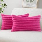 MIULEE Faux Fur Lumbar Decorative Throw Pillow Covers 12x20 Inch Set of 2, Retro Vintage Boho Home Decor Soft Plush Couch Pillows Cozy Fluffy Cushion Covers for Sofa Bed Hot Pink