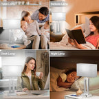 Bedroom Table Lamps Set of 2 - Beige Silver Touch Bedside Lamps with USB C+A, 3 Way Dimmable Gold Lamp for Nightstand, Modern Night Stands Lamps for Living Room End Tables
