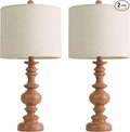 BOBOMOMO 24" Farmhouse Table Lamps Set of 2 – Rustic Light Brown Resin Bedside Lamps with Linen Shades, Medium Size Nightstand Lamps for Bedroom, Living Room, and Entryway, Ideal for Warm, Cozy Spaces